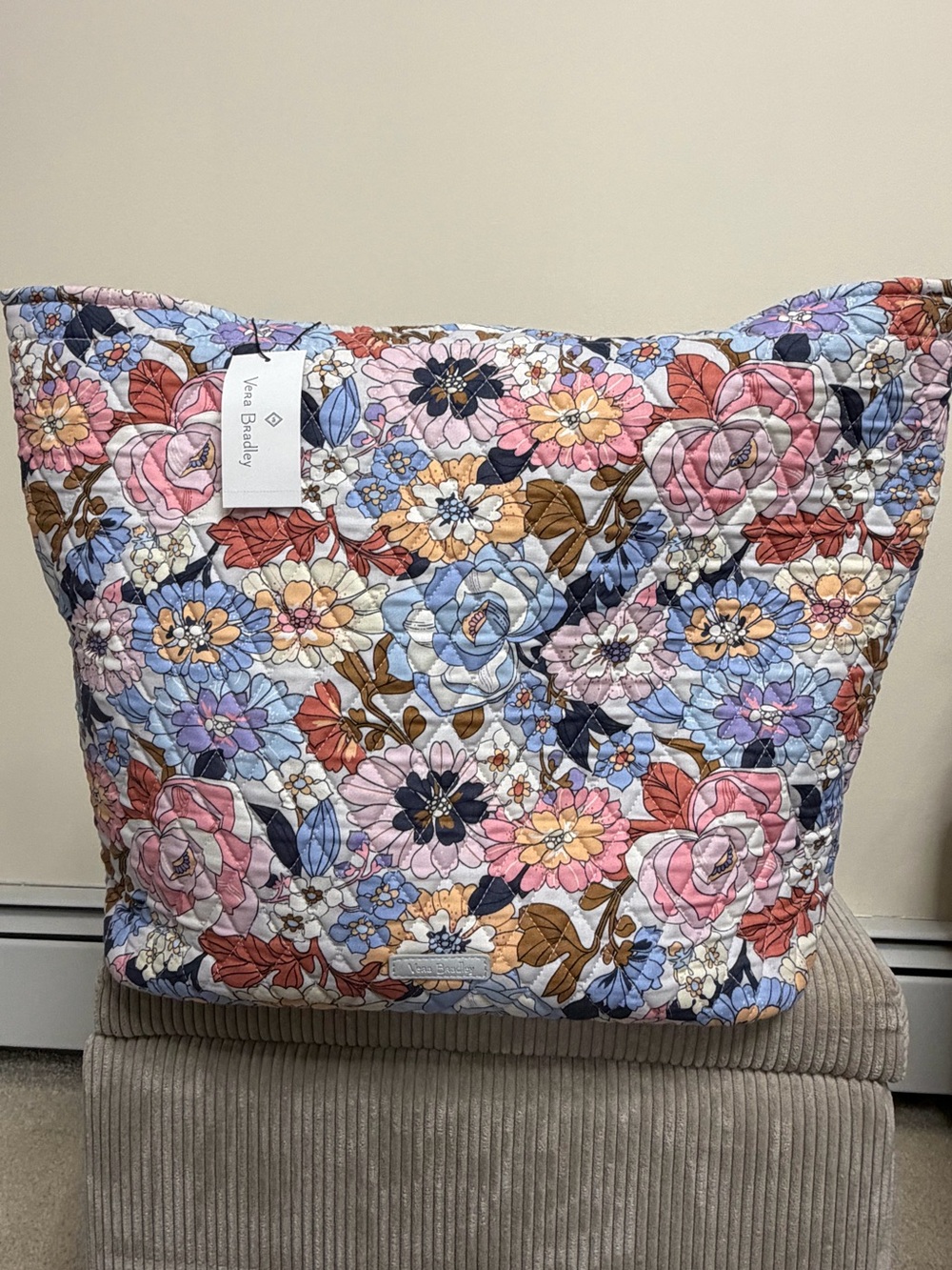 Vera Bradley Quilted Floral Tote in Pink, Blue & Cream